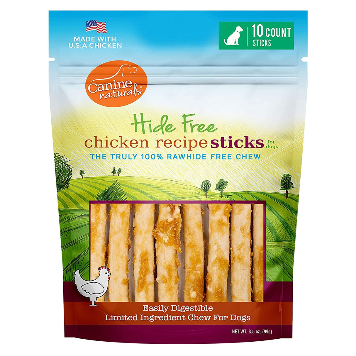 Canine Naturals Rawhide Free Chicken Recipe Sticks 5 in. - 10 Pack Dog Treat