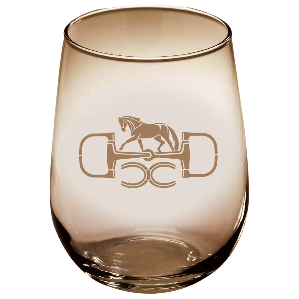 Kelley & Co Snaffle Bit Etched Stemless Wine Glass 17 oz.