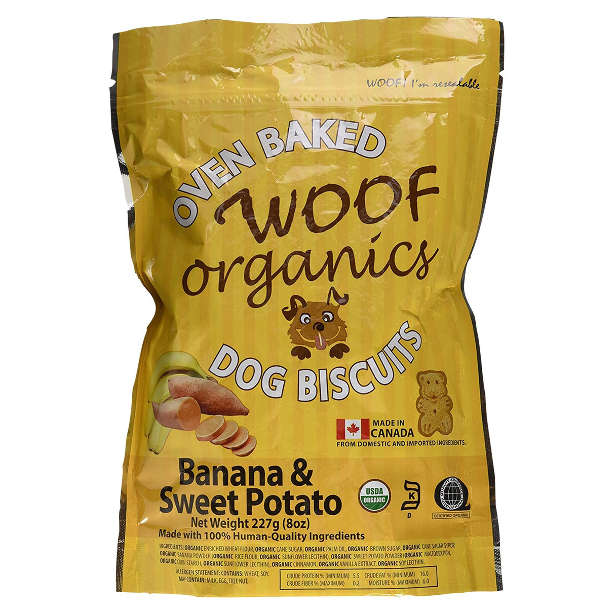 Woof Organics Friandises pour chiens à la banane et à la patate douce 227 g