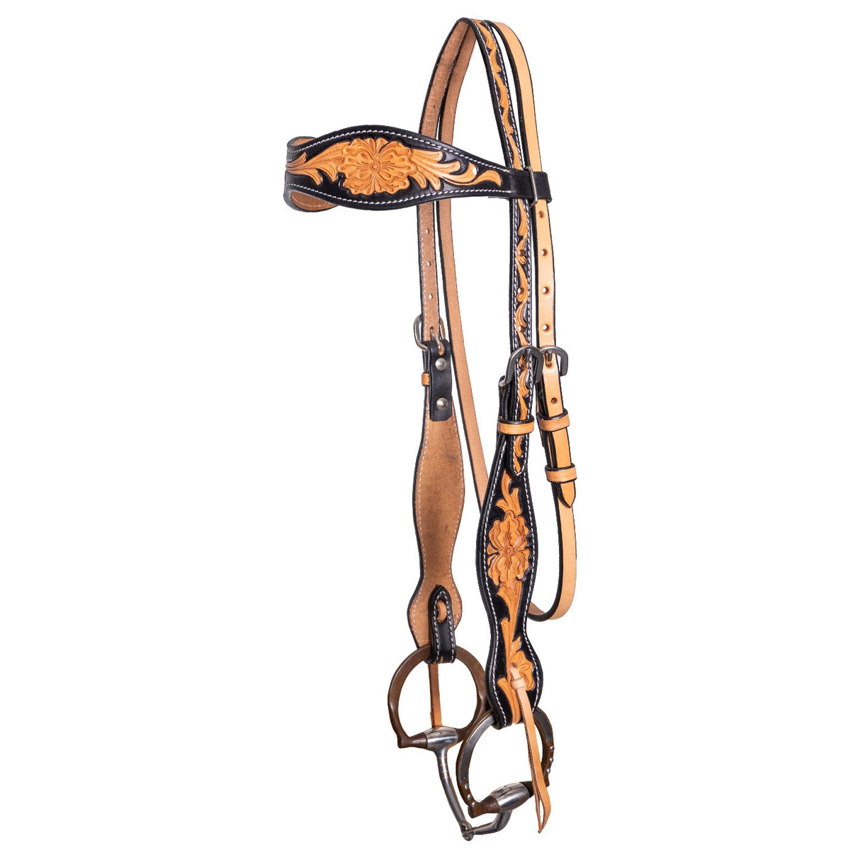Flared Two Tone Floral Cowhide Headstall
