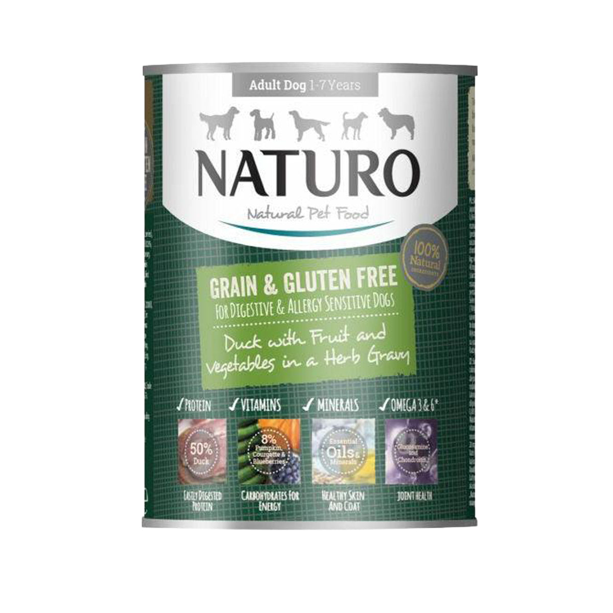 Naturo Canine Grain and Gluten Free Duck W/ Fruit and Vegetables In Herb Gravy Canned Dog Food 390 g