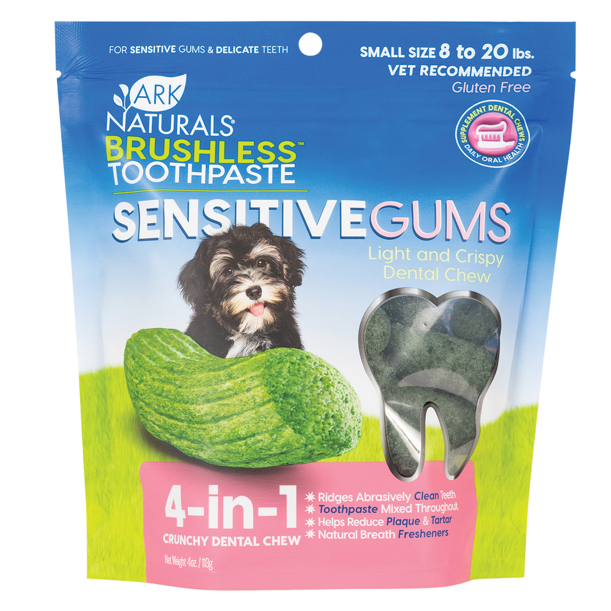 Ark Naturals Dentifrice sans balais pour gencives sensibles à mâcher pour petit chien 4,1 oz.