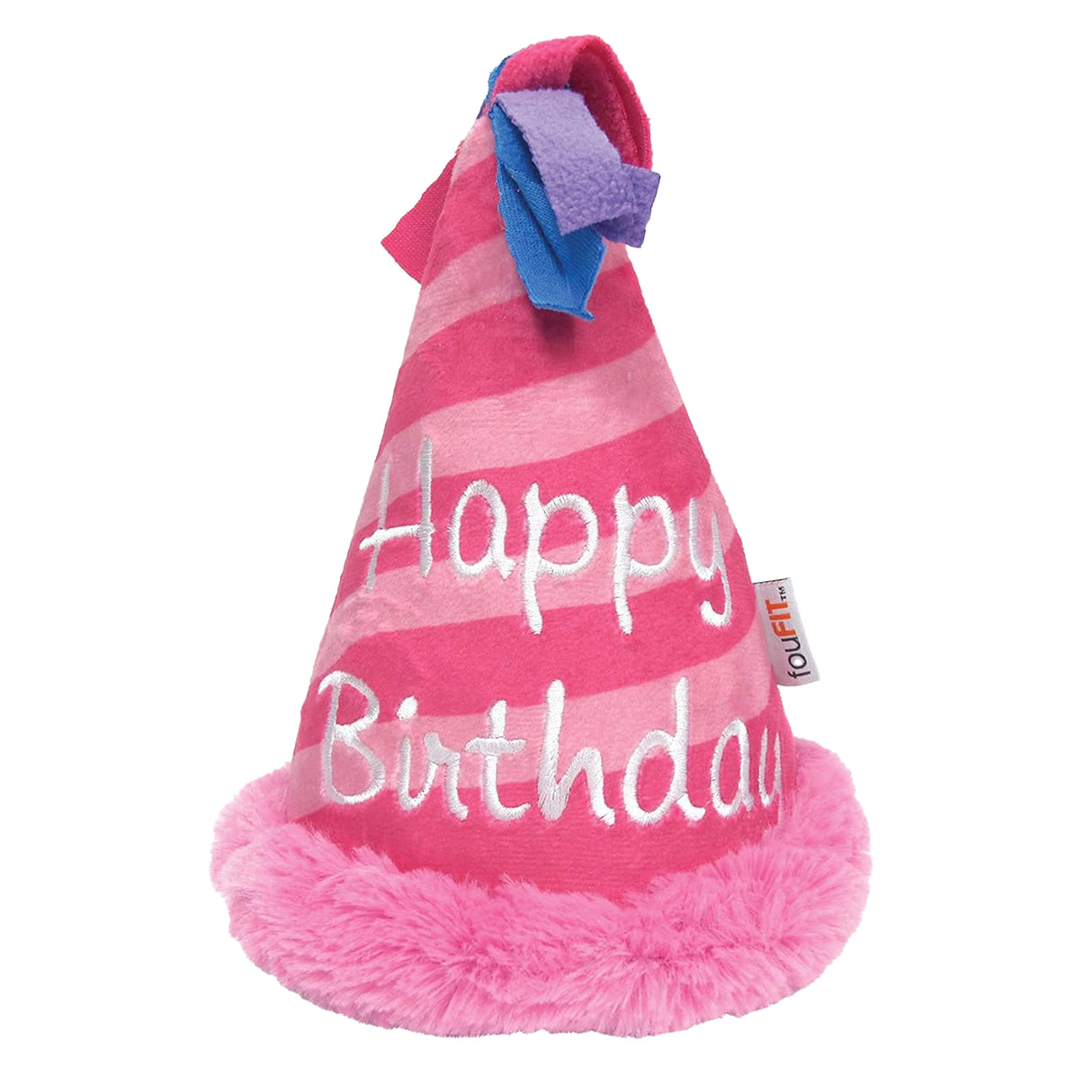 Jouet en peluche rose froissé pour chien avec chapeau d'anniversaire Fou Fou Brands