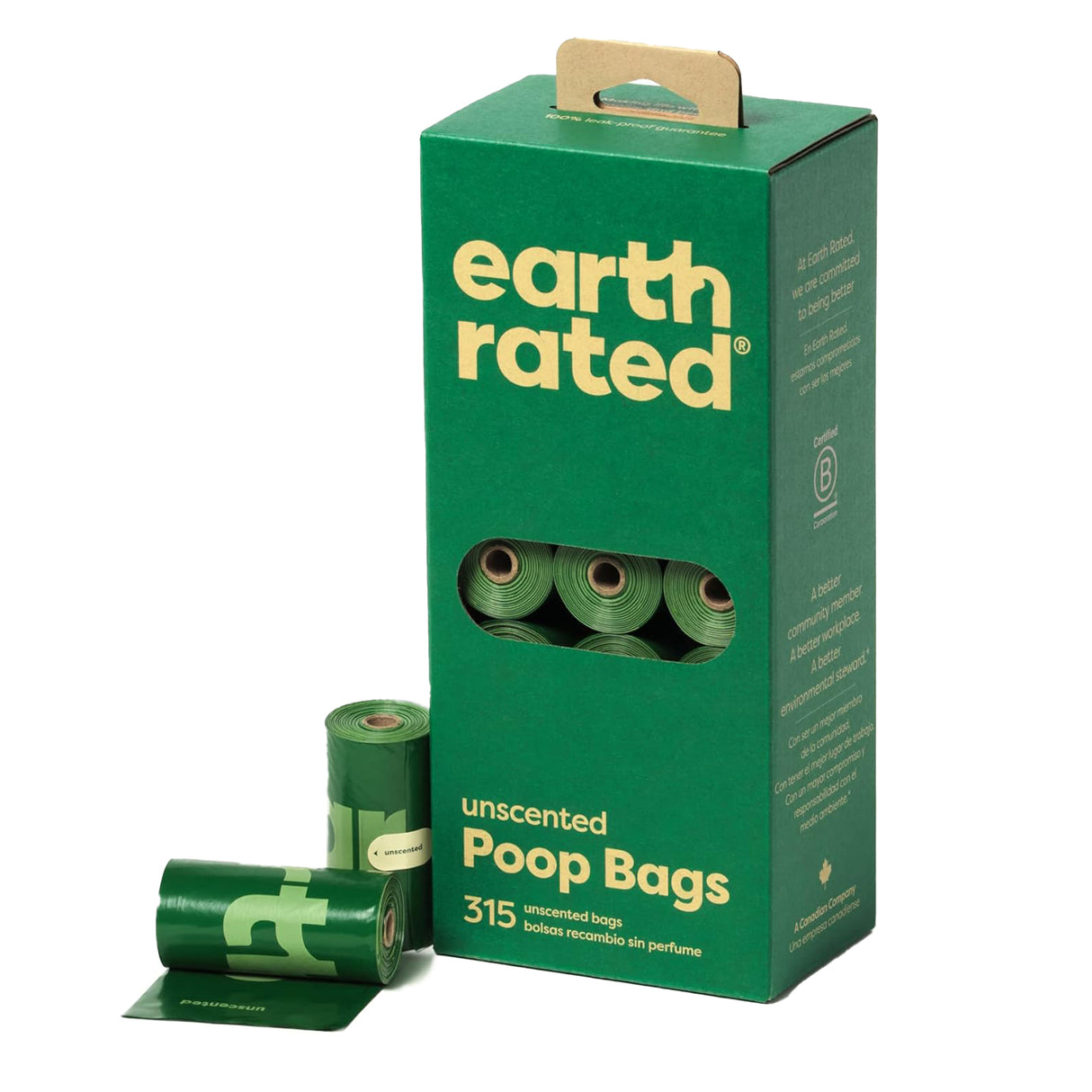 Rouleaux de recharge non parfumés Earth Rated - 315 sachets