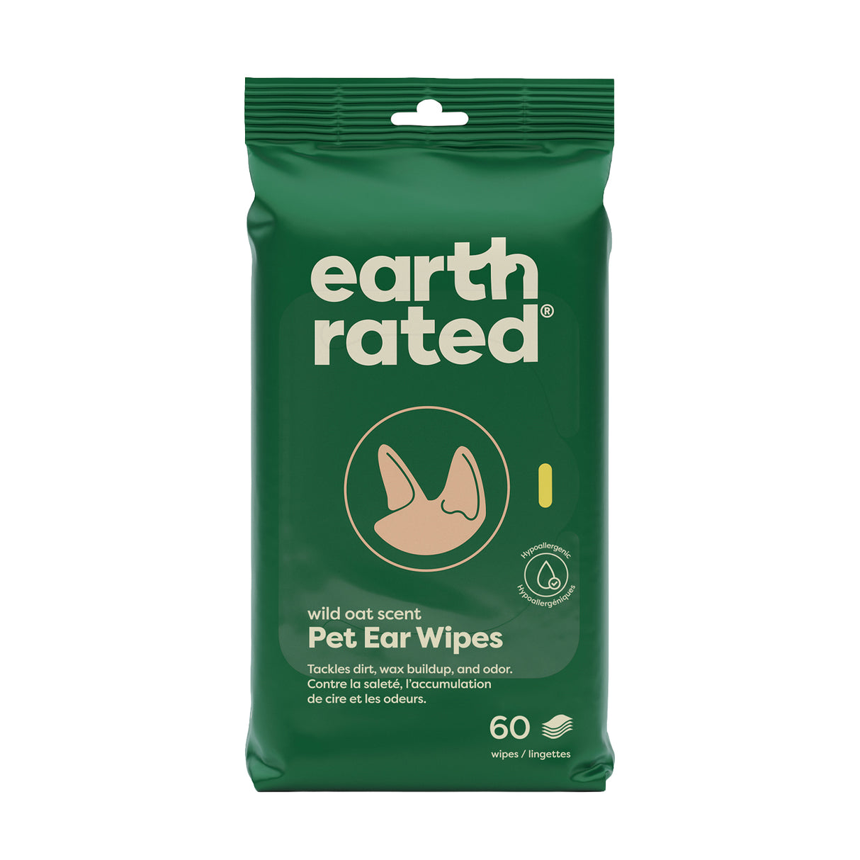 Lingettes auriculaires parfumées à l'avoine sauvage Earth Rated - Paquet de 60