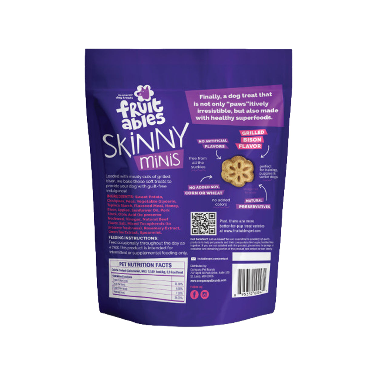 Friandises pour chiens au bison grillé et moelleux Fruitables Skinny Minis 141 g