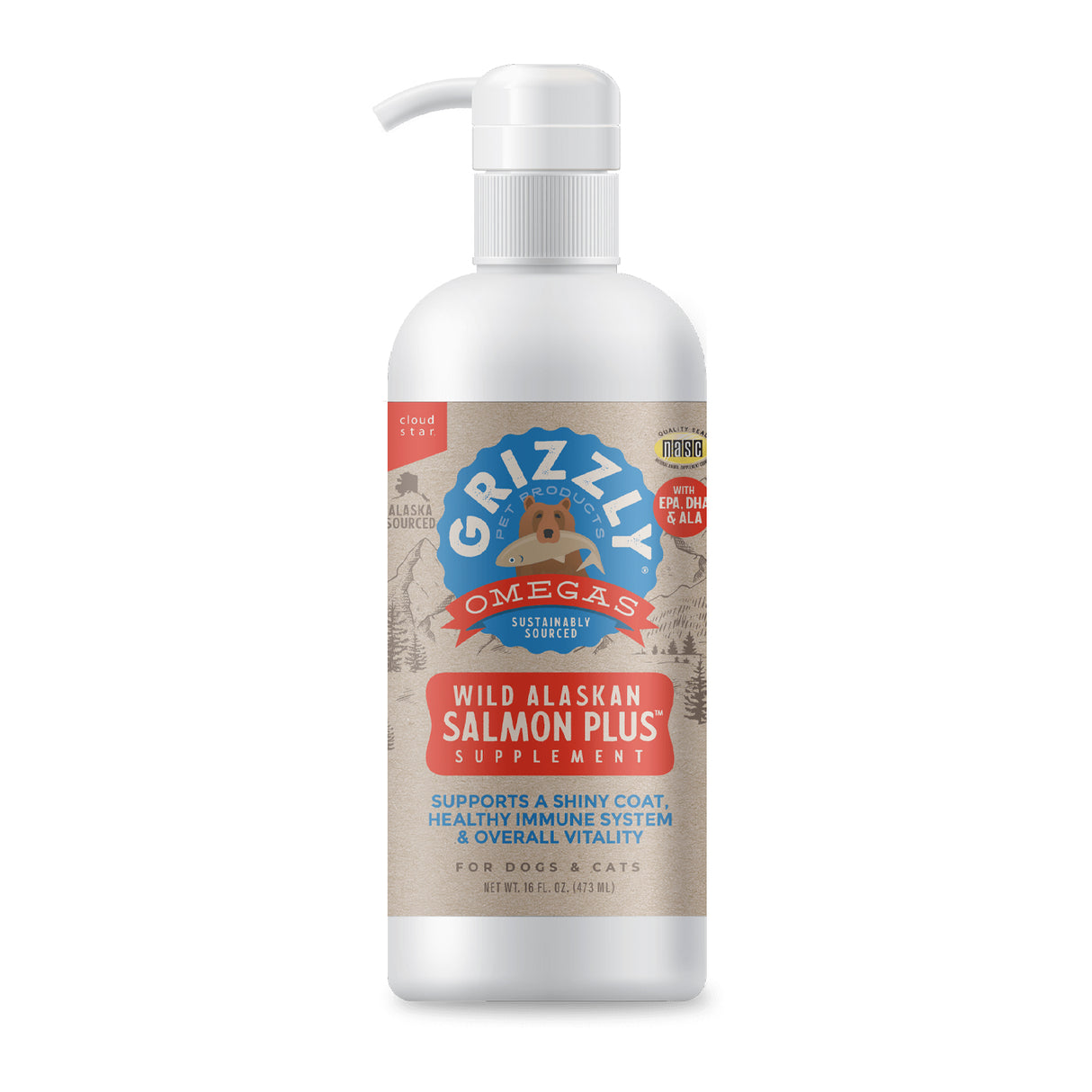 Complément pour animaux de compagnie Grizzly Salmon Plus en flacon-pompe de 473 ml