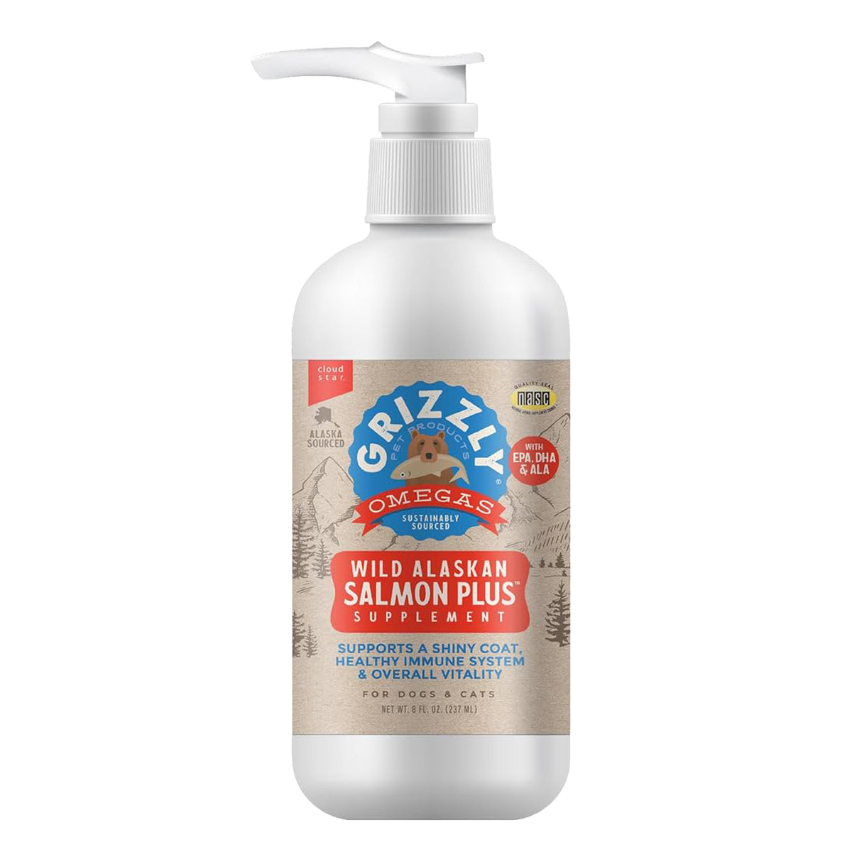 Grizzly Salmon Plus Pump Bottle Pet Supplement 237 mL