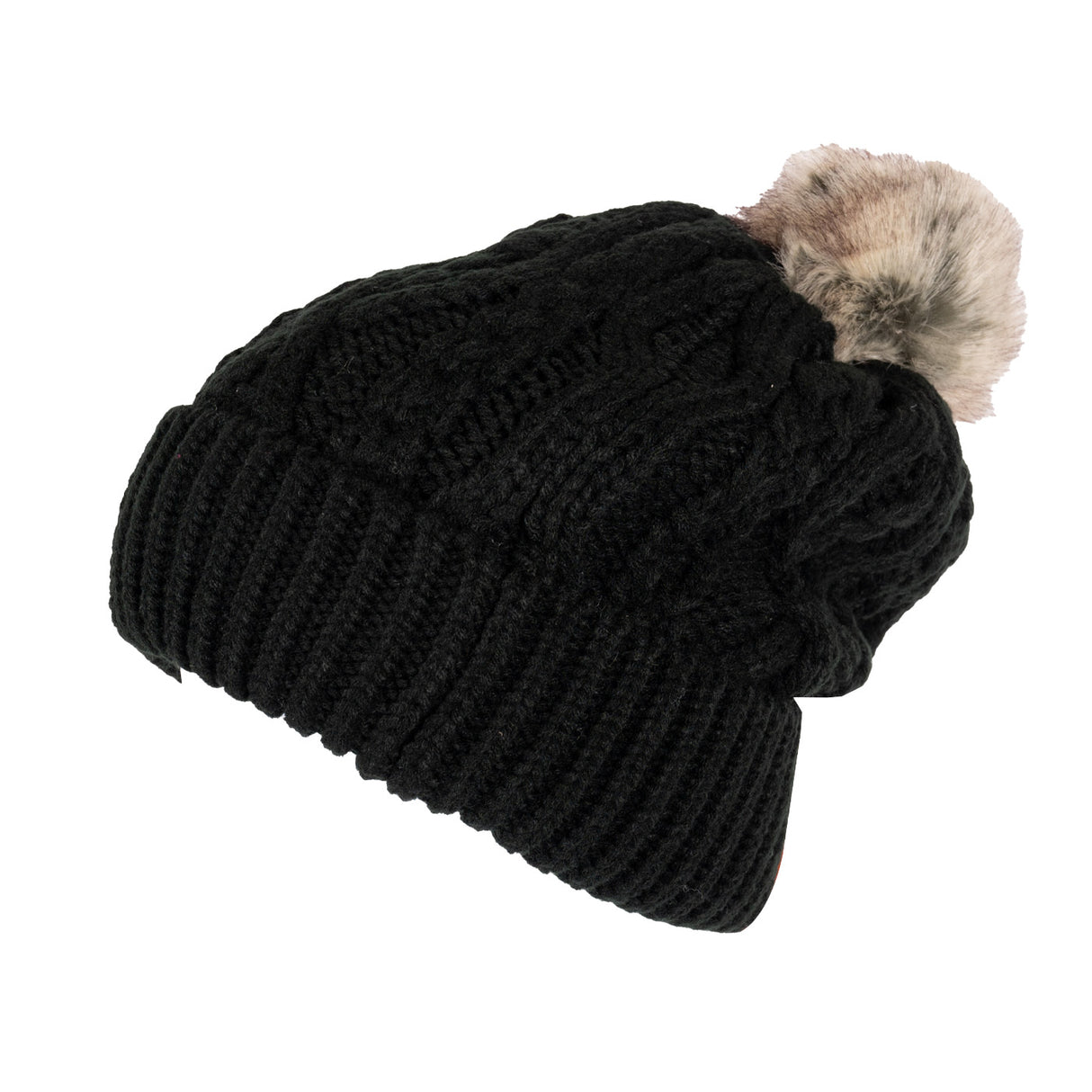 Heat Holders Brina Solid Cable Knit Roll Up Hat W/ Pom Pom