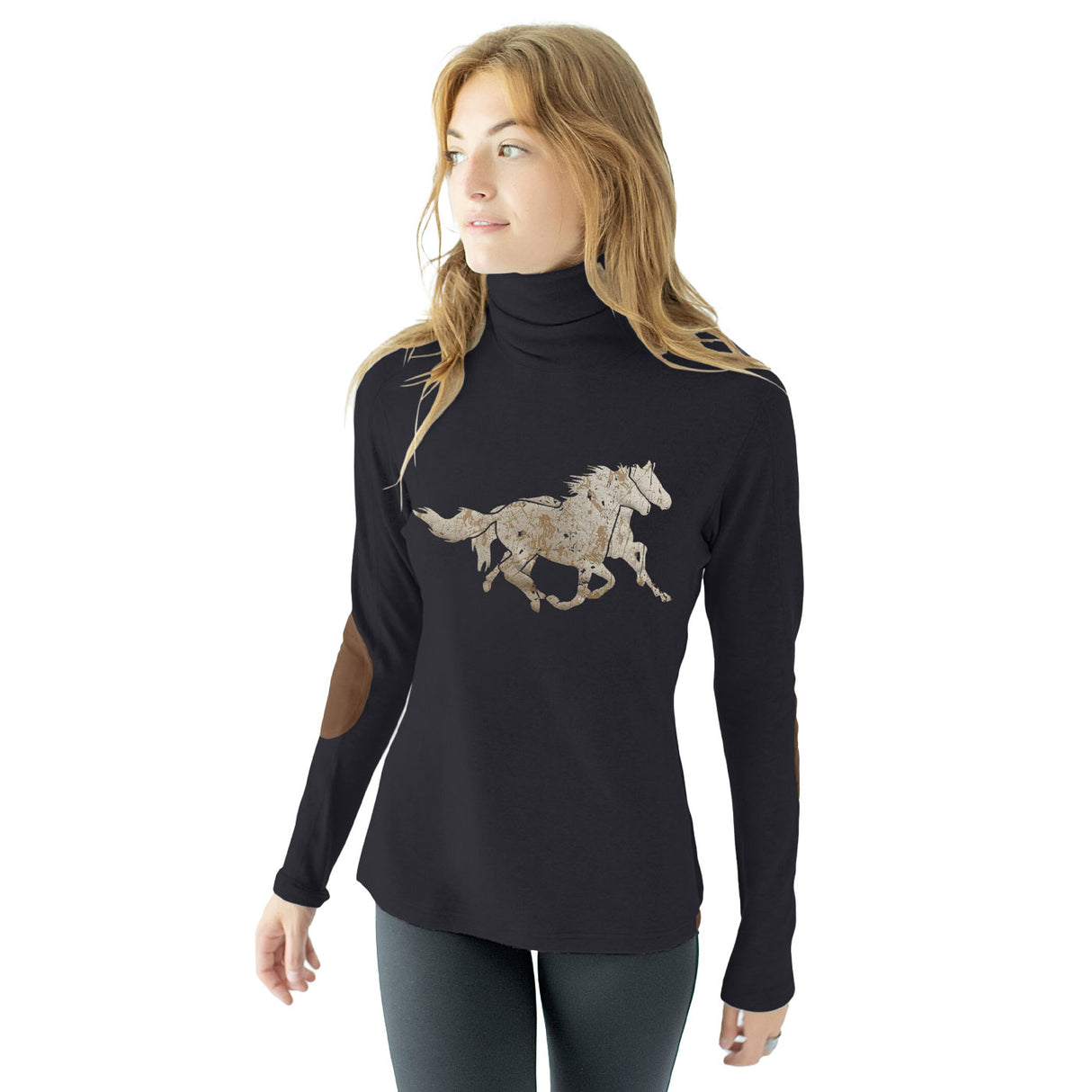 Chestnut Bay Rider Running Horses Lounge Turtleneck