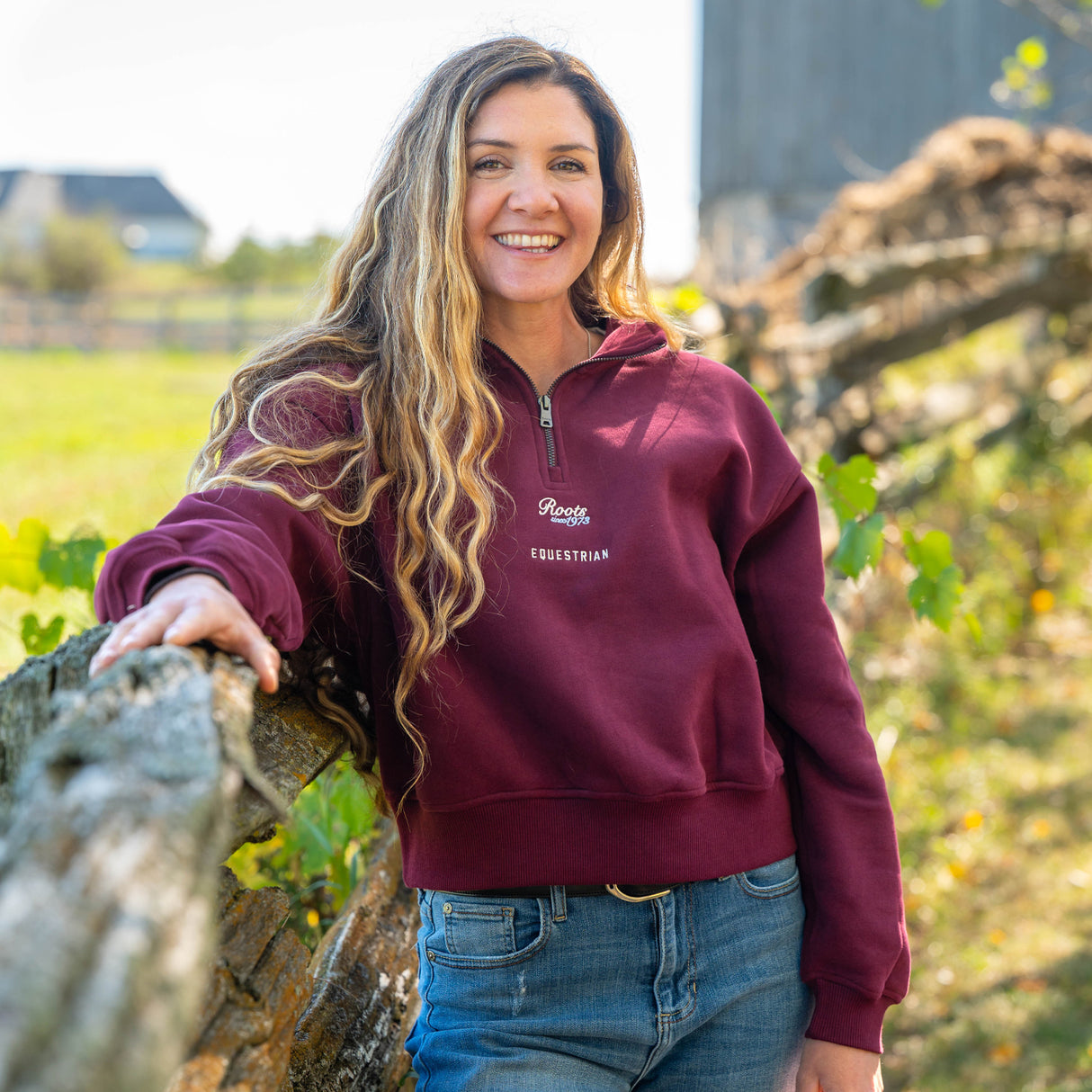 Roots Equestrian Sueded Signature Half Zip Top