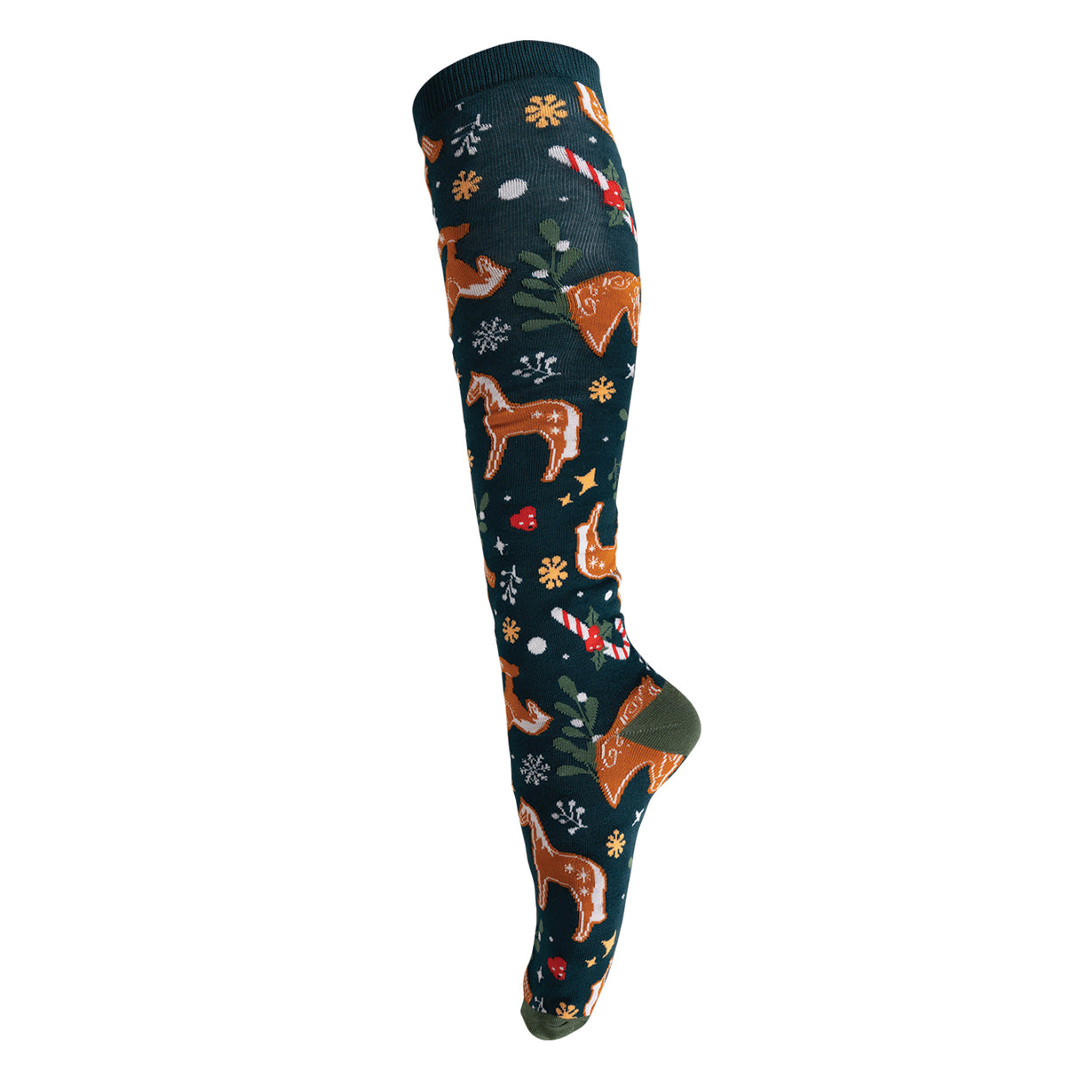Four White Socks Gingerbread Ponies Knee High Socks