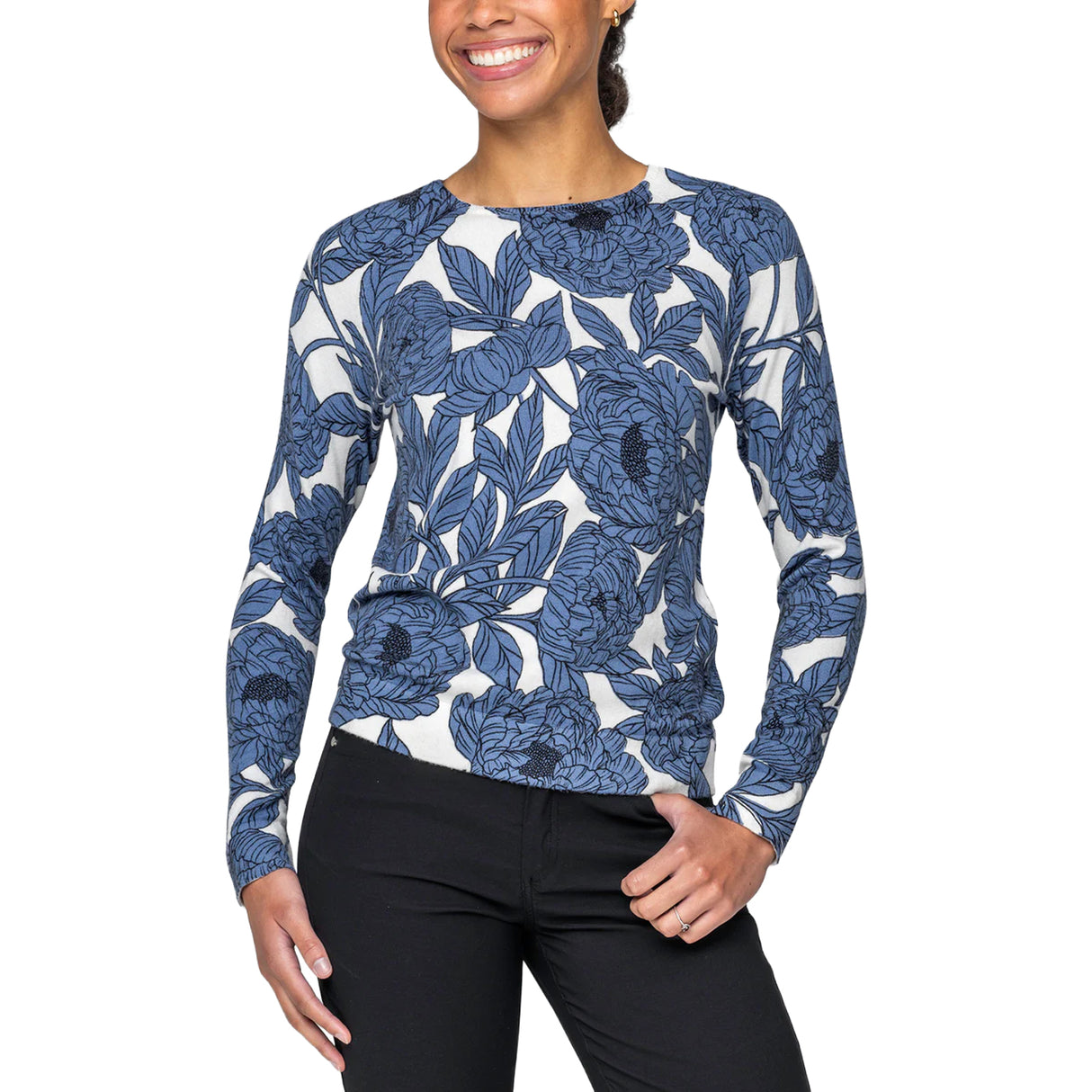 Pull ras du cou à imprimé feuilles indigo Kastel Denmark