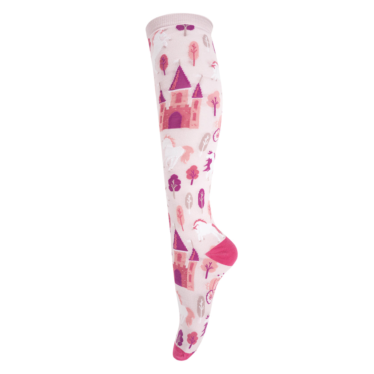 Quatre chaussettes blanches, chaussettes hautes motif forêt de licornes
