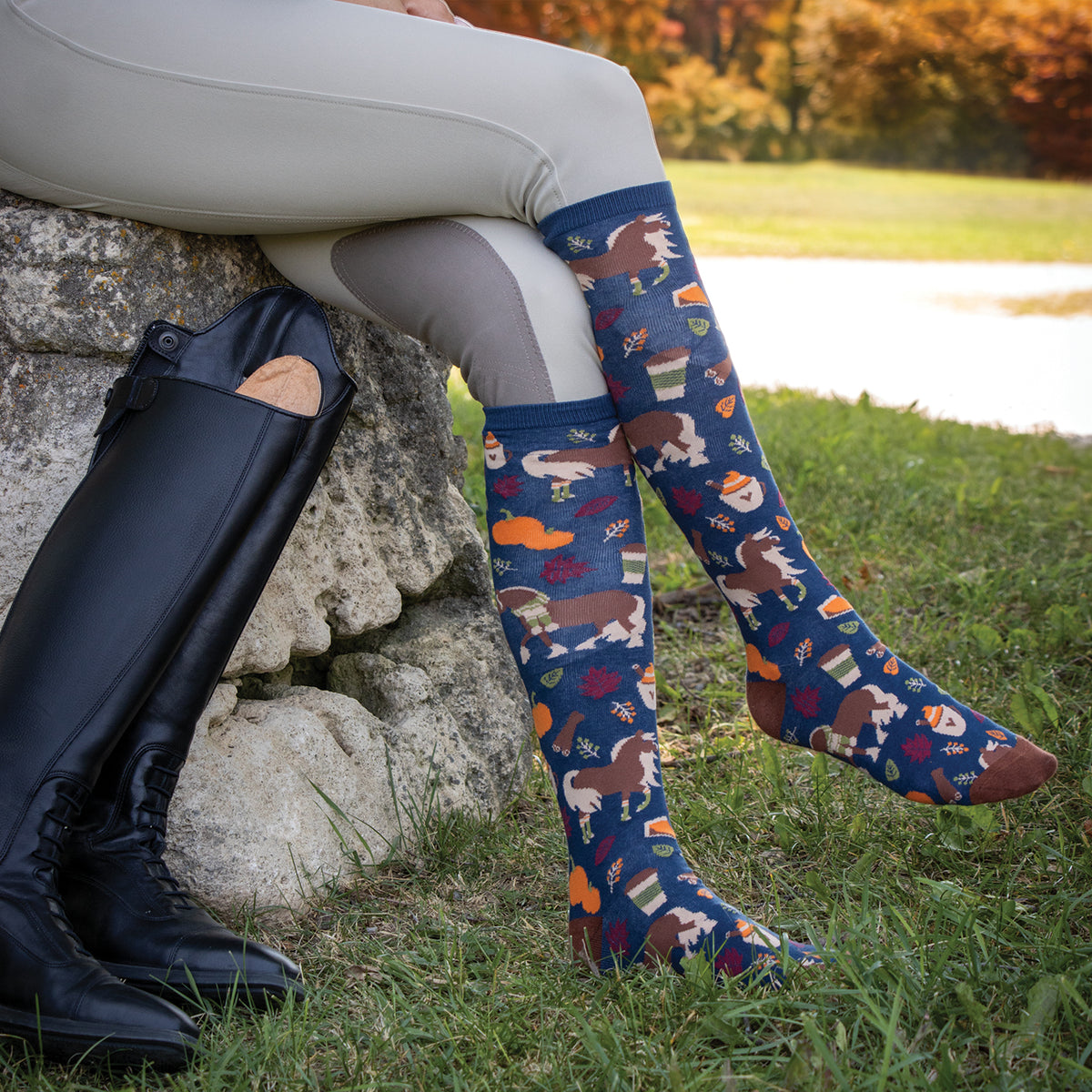 Pumpkin Spice Ponies x Four White Socks Knee High Socks