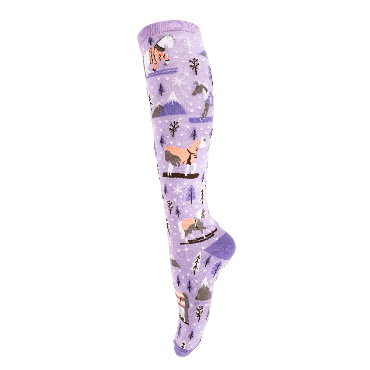 Four White Socks Ski Ponies Knee High Socks