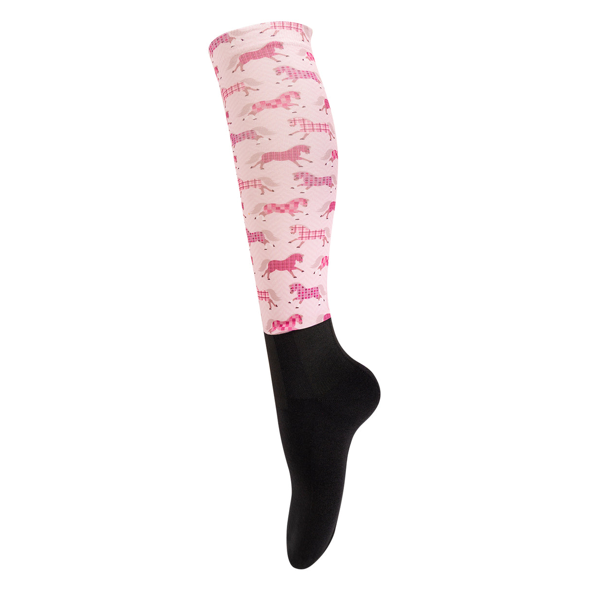 Four White Socks Pink Plaid Ponies Boot Socks