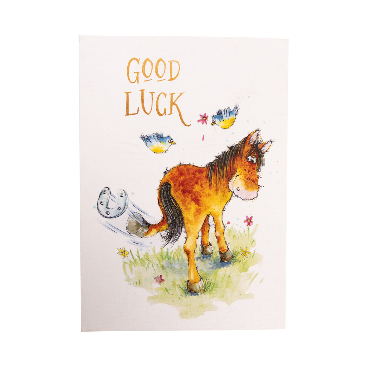 Ink on Paper Horse Kicking Shoe Good Luck Card