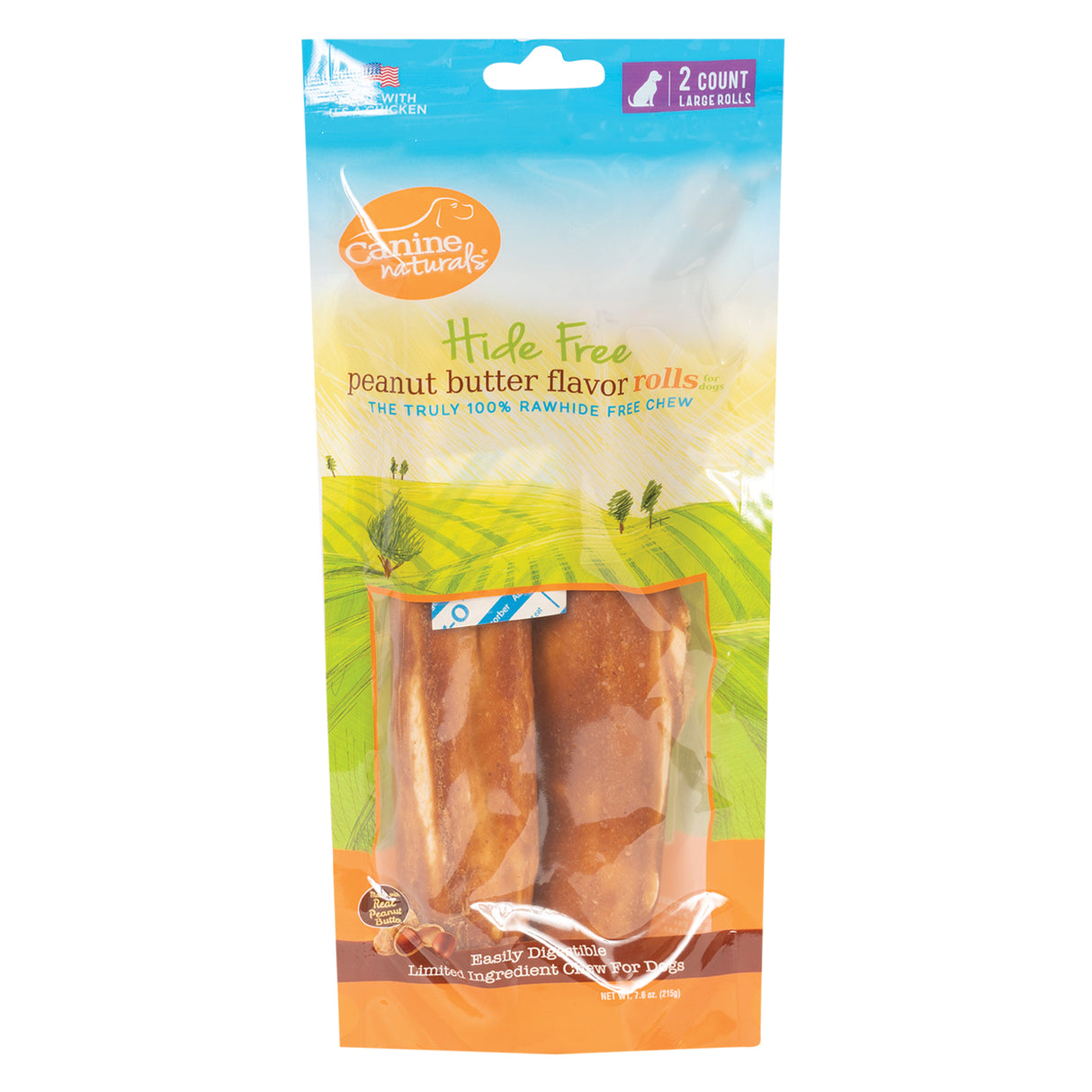 Canine Naturals Rawhide Free Peanut Butter Flavour Rolls 7 in. - 2 Pack Dog Treat