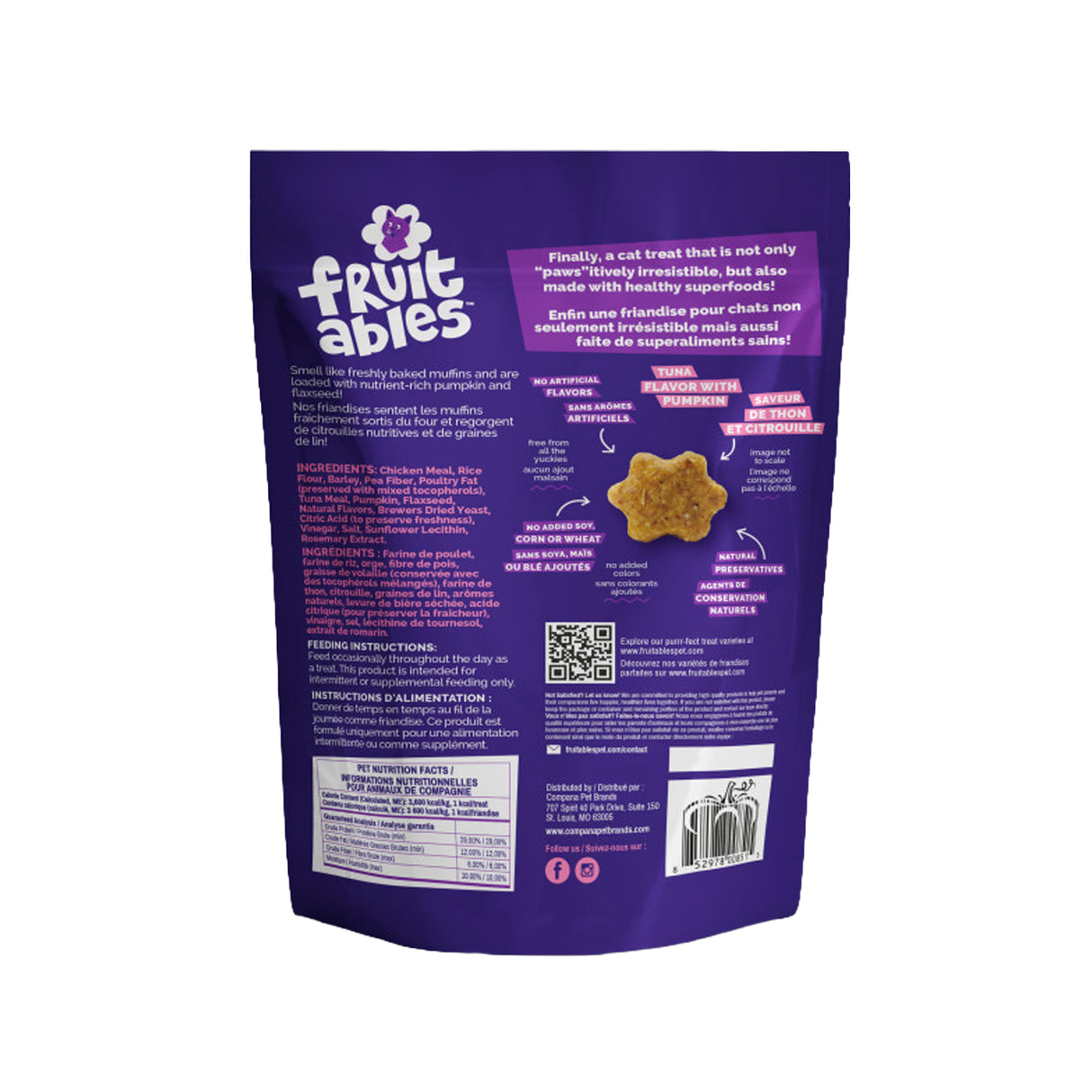 Friandises croquantes pour chats Fruitables Wildly Natural au thon et à la citrouille 70 g