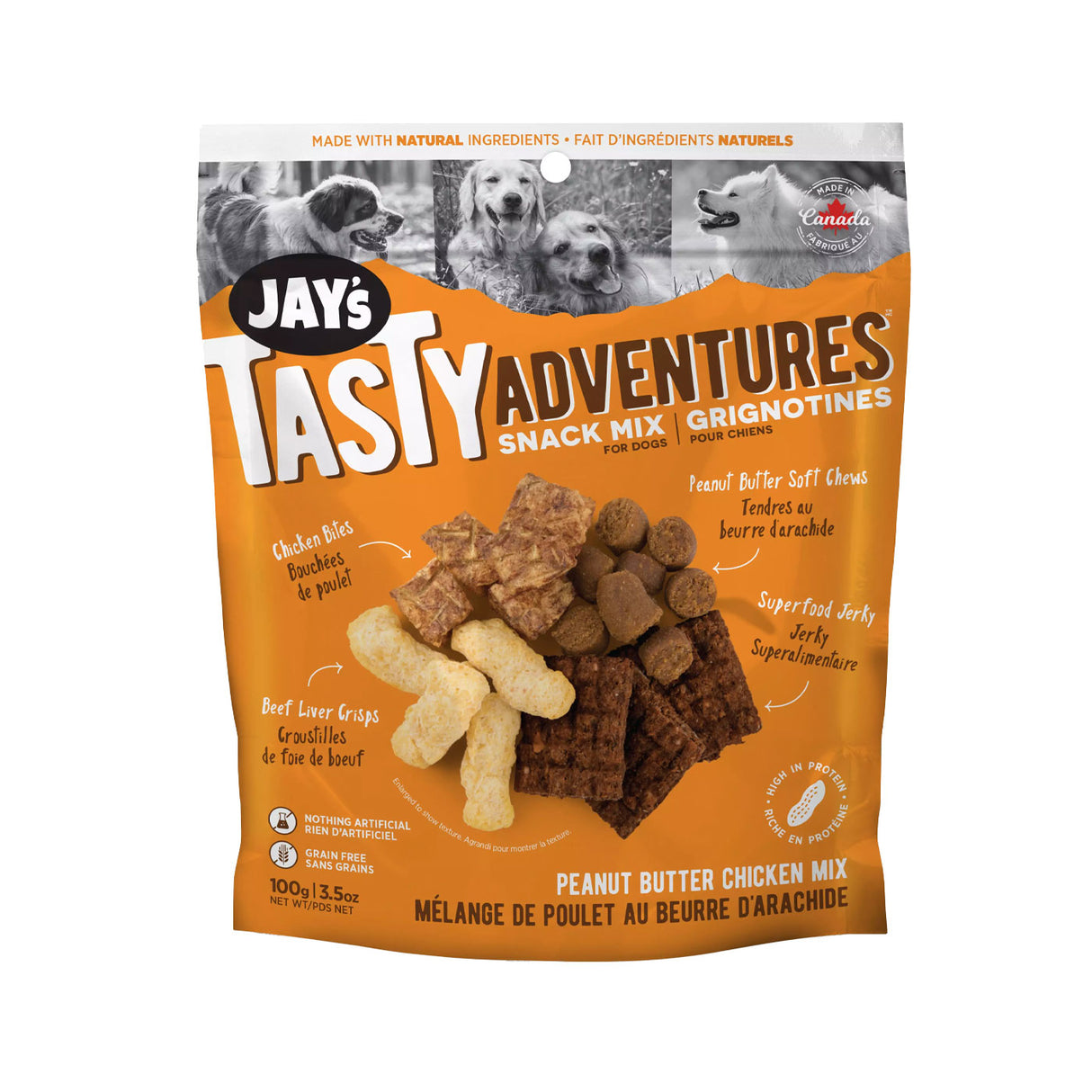 Mélange de collations au poulet et au beurre de cacahuète Jay's Tasty Adventures 100 g