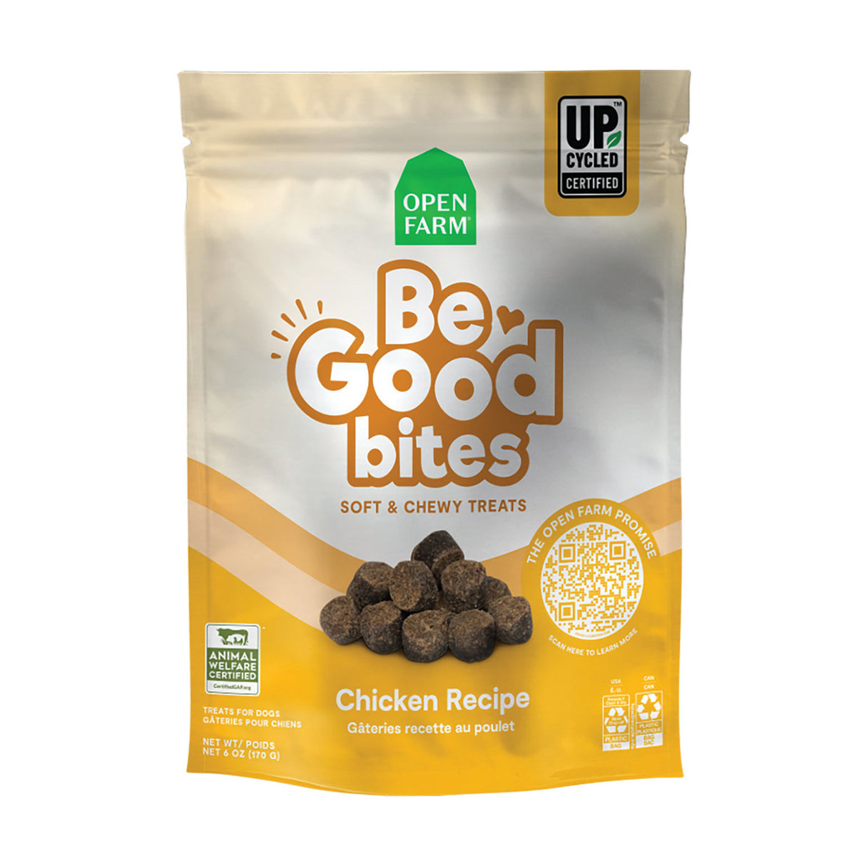 Friandises pour chiens tendres et moelleuses au poulet Open Farm Be Good Bites 170 g