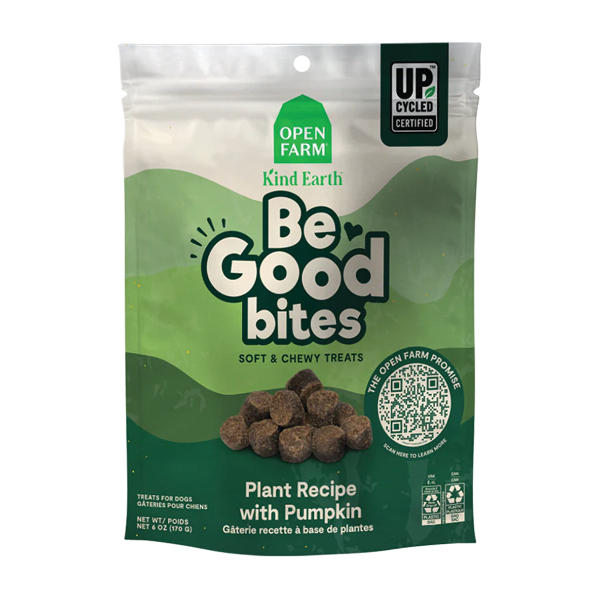 Friandises pour chiens tendres et moelleuses à la citrouille Open Farm Be Good Bites 170 g