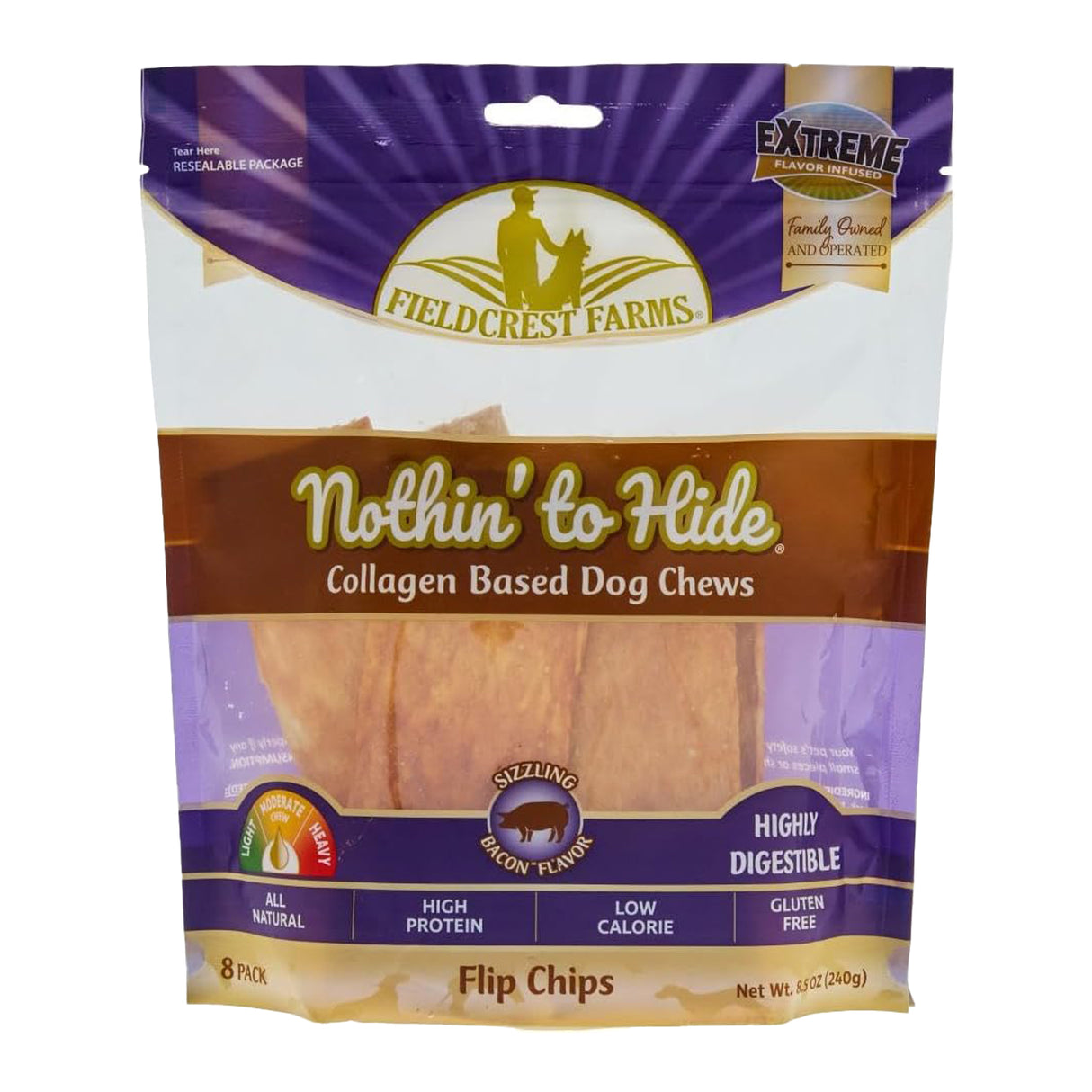 Friandises pour chiens « Nothin' to Hide Bacon Flip Chips » - Paquet de 8