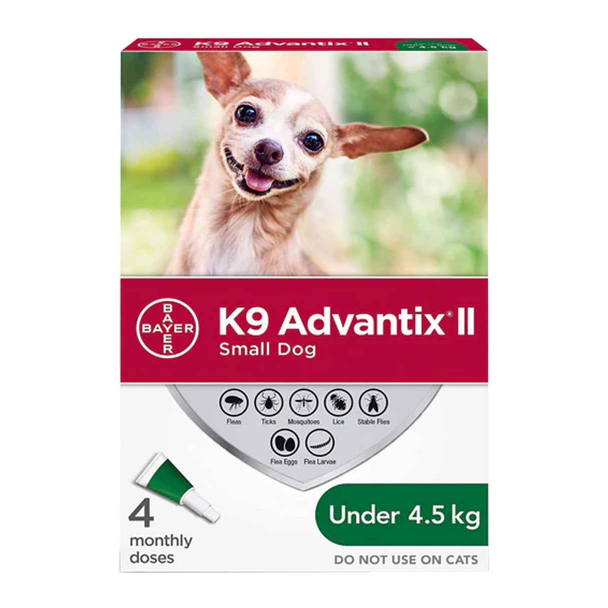 Traitement anti-puces et tiques K9 Advantix II pour chiens de moins de 4,5 kg - 4 doses