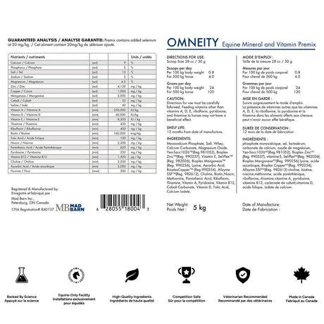 Prémélange de vitamines et minéraux pour équidés Mad Barn Omneity 5 kg