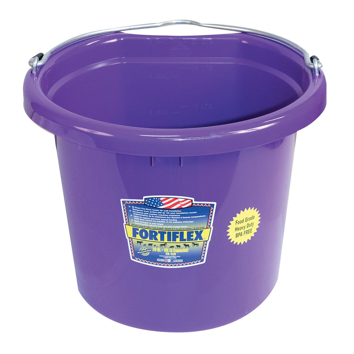  Little Giant® Flat Back Plastic Animal Feed Bucket, Animal  Feed Bucket with Metal Handle, Horse Feed & Water Bucket, 20 Quarts