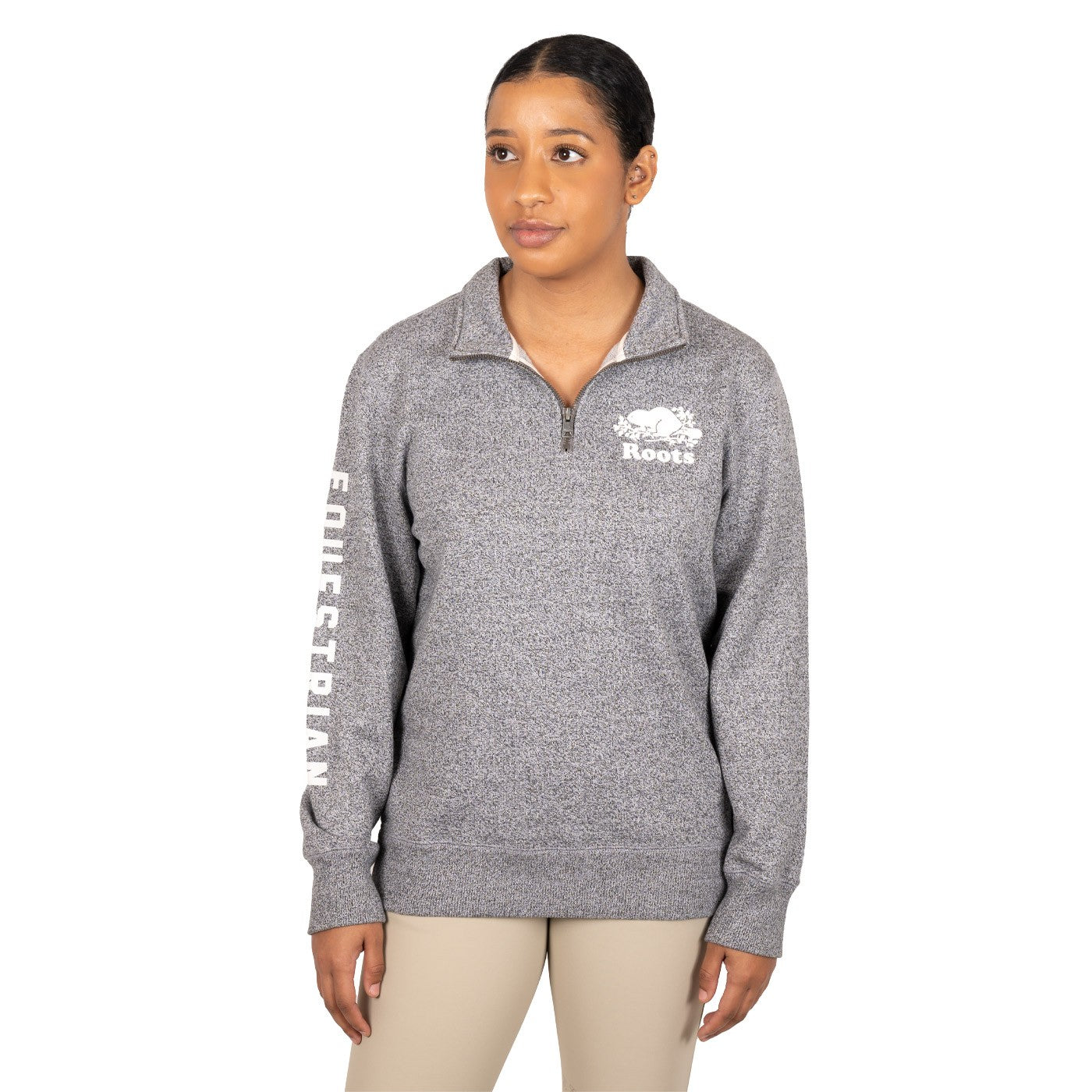 Roots, Sweaters, Roots Sweater Relaxed Quarter Zip Polo Womens Sweatshirt  Salt Pepper Small