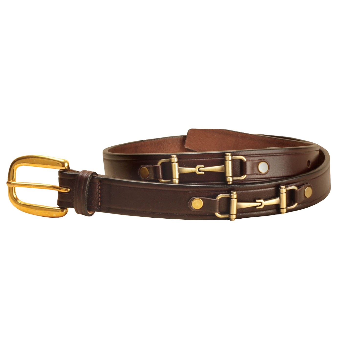 Tory Leather Snaffle Bit Belt W/ Brass Snaffle Bits & Buckle