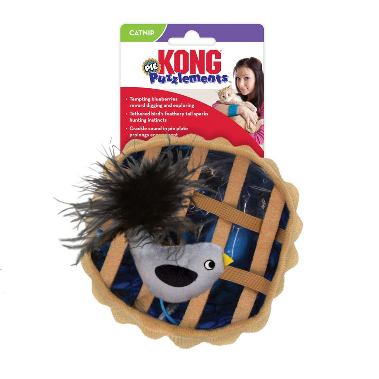 Tarte Kong Cat Puzzlements avec oiseau et myrtilles