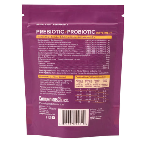 Companion's Choice Prebiotic et Probiotic Poudre Supplément pour animaux de compagnie 125 g